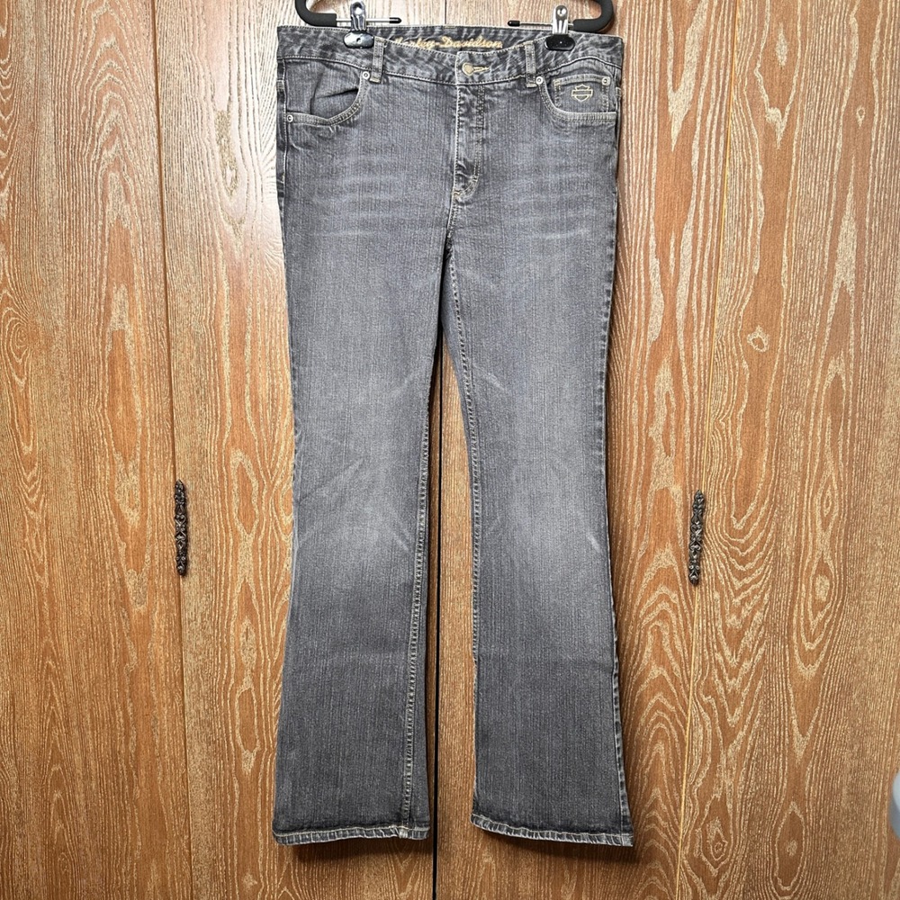 Harley Davidson Womens Grey Bootcut Denim Jeans Biker Moto Y2K 36x34